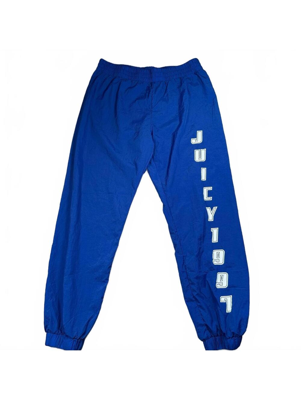 Juicy Couture Blue Nylon Track Pants Joggers JUICY 1997 Graphic Size Large